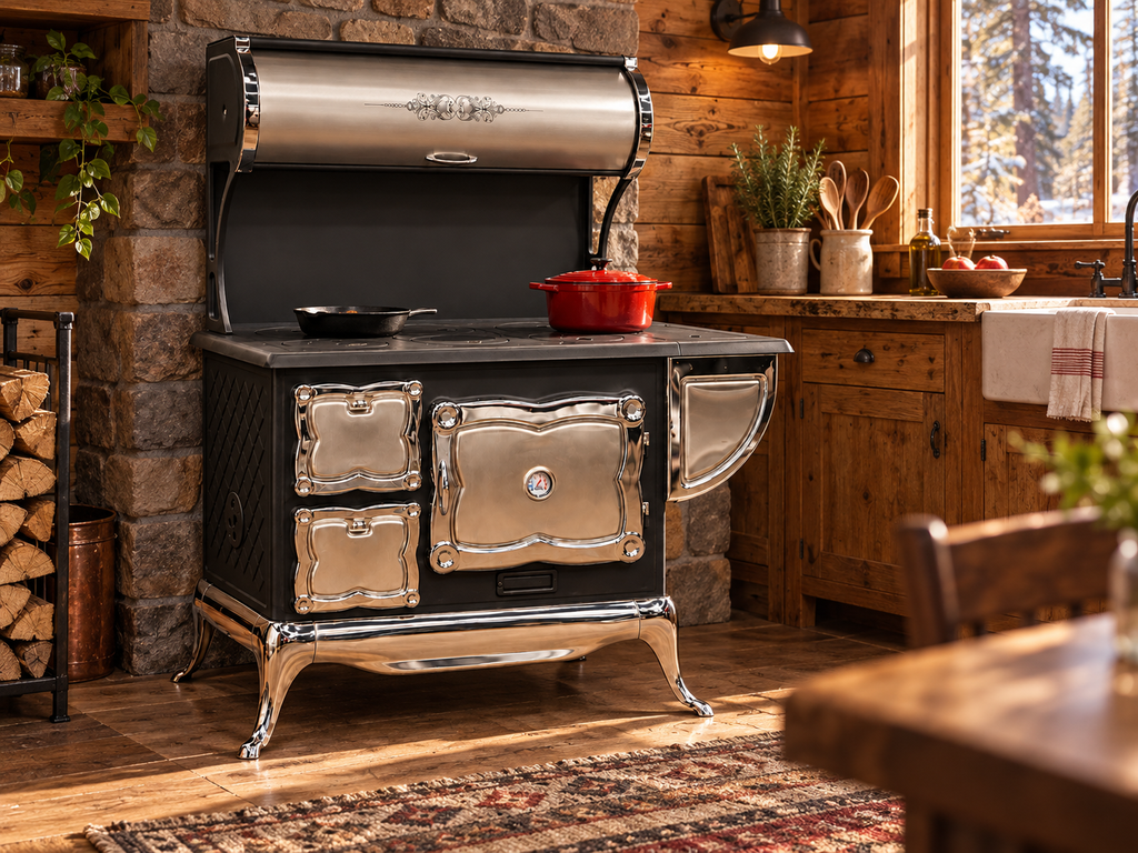 Silver Cast-Iron Wood-Burning Stove